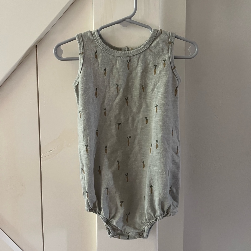 Rylee + Cru Carrot Bubble Romper 18-24M, Blue/Gray with carrots, Easter